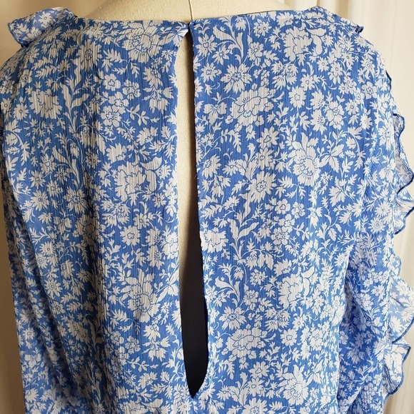 ZARA Romper Blue & White Floral Ruffles Size L - Picture 3 of 4